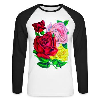 Roses - T-shirt baseball manches longues Homme - blanc/noir - Devant - Nik (191cm)