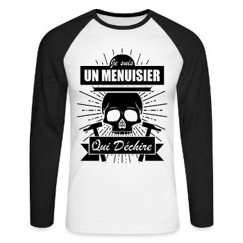 Menuisier Cadeau • Menuisier qui déchire - T-shirt baseball manches longues Homme - blanc/noir - Devant - Nik (191cm)