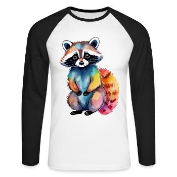 Illustration aquarelle de raton laveur - T-shirt baseball manches longues Homme - blanc/noir - Devant - Nik (191cm)