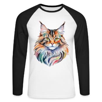 Aquarelles Maine Coon - T-shirt baseball manches longues Homme - blanc/noir - Devant - Nik (191cm)