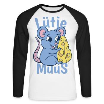 Lütje Muus Plattdeutsch Maus - Unisex Baseballshirt langarm - Weiß/Schwarz - Vorne - Nik (191cm)