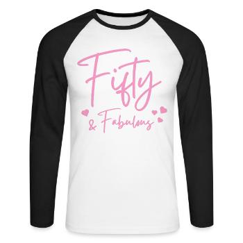 Fifty fabulous - Unisex Long Sleeve Baseball T-Shirt - white/black - Front - Nik (191cm)