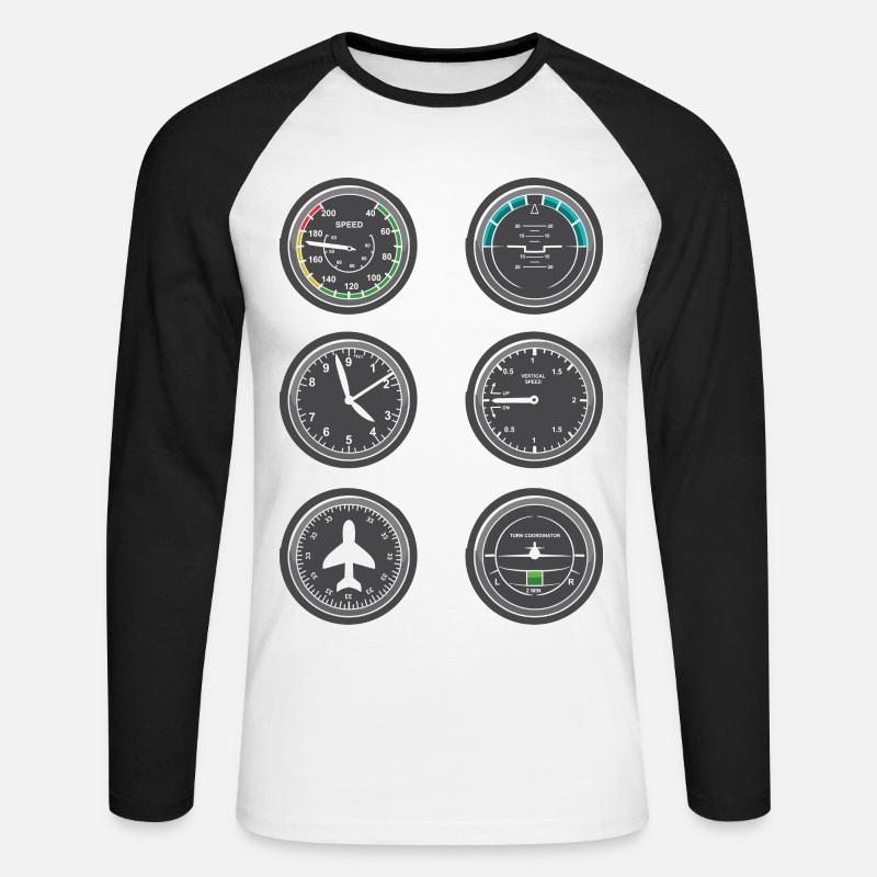 Flugzeug Fluginstrumente - Unisex Baseballshirt langarm - Weiß/Schwarz