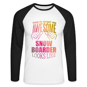 Snowboard - Unisex Baseballshirt langarm - Weiß/Schwarz - Vorne - Nik (191cm)