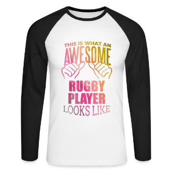 Rugby Rugby Rugby - Unisex Baseballshirt langarm - Weiß/Schwarz - Vorne - Nik (191cm)
