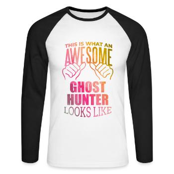 Ghost Hunting Ghost Hunting Ghost Hunting - Unisex Long Sleeve Baseball T-Shirt - white/black - Front - Nik (191cm)