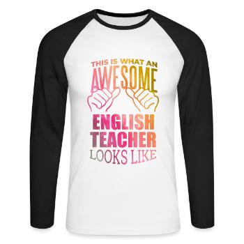 Anglais - T-shirt baseball manches longues Homme - blanc/noir - Devant - Nik (191cm)