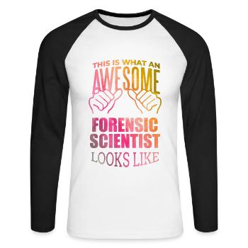 Forensische Wissenschaft Forensische Wissenschaft Forensische Wissenschaft - Unisex Baseballshirt langarm - Weiß/Schwarz - Vorne - Nik (191cm)
