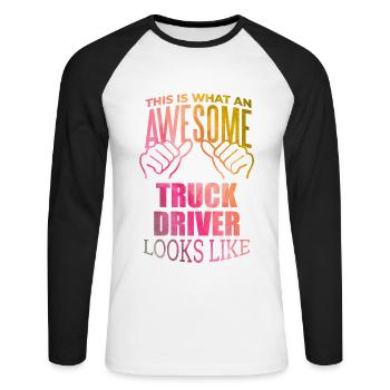 Truck Driver Truck Driver Truck Driver - Unisex Long Sleeve Baseball T-Shirt - white/black - Front - Nik (191cm)