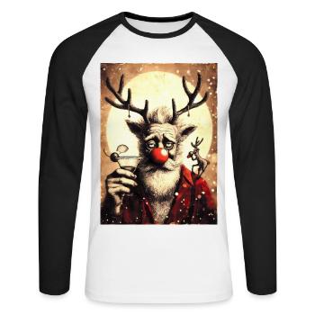 Festive Reindeer with Cocktail and Santa Coat - Unisex Long Sleeve Baseball T-Shirt - white/black - Front - Nik (191cm)