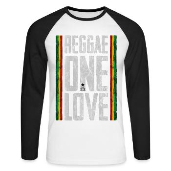 Reggae Liebe Design mit afrikanischen Streifen - Unisex Baseballshirt langarm - Weiß/Schwarz - Vorne - Nik (191cm)