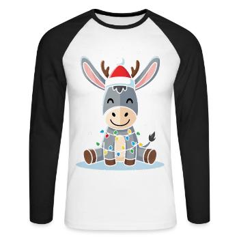 Mignon âne elfe cadeau de Noël mignon Wint - T-shirt baseball manches longues Homme - blanc/noir - Devant - Nik (191cm)