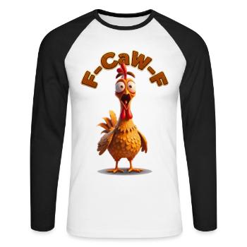 Dessin animé F-Can-F du Coq | Poulet, photos drôles - T-shirt baseball manches longues Homme - blanc/noir - Devant - Nik (191cm)