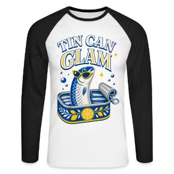 Sardines glamour en conserve avec lunettes de soleil - T-shirt baseball manches longues Homme - blanc/noir - Devant - Nik (191cm)