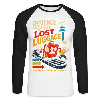 La Revanche des Bagages Oubliés - T-shirt baseball manches longues Homme - blanc/noir - Devant - Nik (191cm)