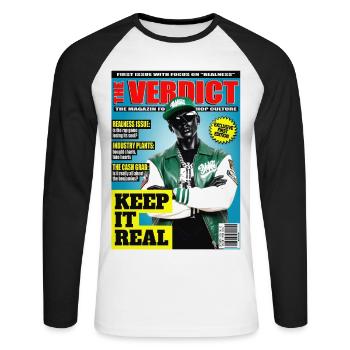 The Verdict Issue 01 Realness - Hip Hop Statement - Unisex Baseballshirt langarm - Weiß/Schwarz - Vorne - Nik (191cm)