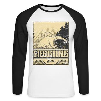 Stegosaurus Saurier Dinosaruier Pflanzenfresser - Unisex Baseballshirt langarm - Weiß/Schwarz - Vorne - Nik (191cm)