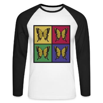 Butterflies pop art - Unisex Long Sleeve Baseball T-Shirt - white/black - Front - Nik (191cm)