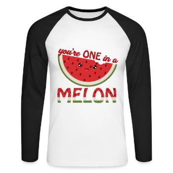 You're One In A Melon | Melon pun game gift - Unisex Long Sleeve Baseball T-Shirt - white/black - Front - Nik (191cm)