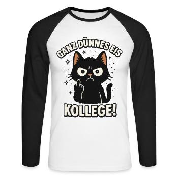 Ganz dünnes Eis Kollege Mittelfinger Katze - Unisex Baseballshirt langarm - Weiß/Schwarz - Vorne - Nik (191cm)
