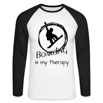 Boarding is my Therapy - Unisex Baseballshirt langarm - Weiß/Schwarz - Vorne - Nik (191cm)
