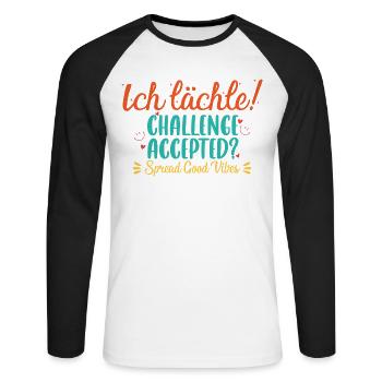 Ich Lächle! - Verbreite positive Energie - Unisex Baseballshirt langarm - Weiß/Schwarz - Vorne - Nik (191cm)