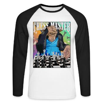 Chess Master Chimpanzee Chess Gift - Unisex Long Sleeve Baseball T-Shirt - white/black - Front - Nik (191cm)