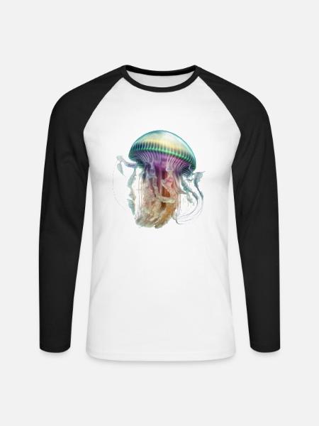 Buntes Quallen-Design: Stilvoll & auffällig - Unisex Baseballshirt langarm - Weiß/Schwarz