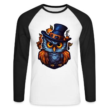 Halloween Eule - Unisex Baseballshirt langarm - Weiß/Schwarz - Vorne - Nik (191cm)
