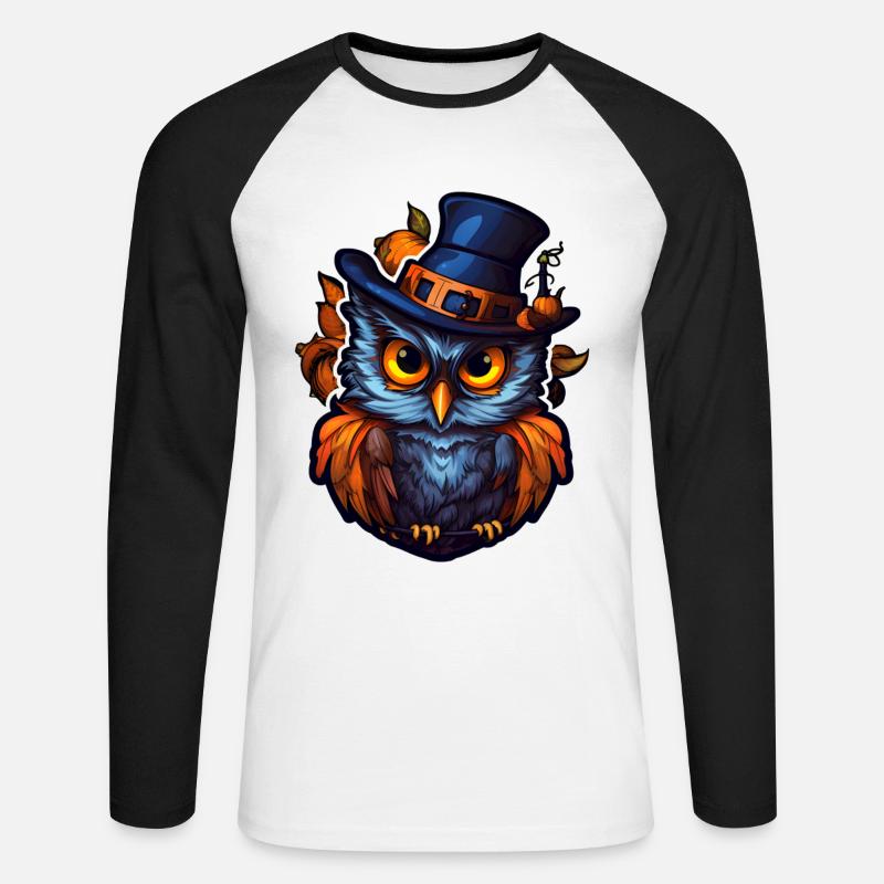 Halloween Eule - Unisex Baseballshirt langarm - Weiß/Schwarz
