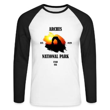 Arches Nationalpark Utah USA Steinbogen Geologie - Unisex Baseballshirt langarm - Weiß/Schwarz - Vorne - Nik (191cm)