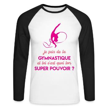 Je fais de la gymnastique et toi ton super pouvoir - T-shirt baseball manches longues Homme - blanc/noir - Devant - Nik (191cm)
