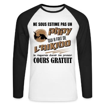 Papy et aikido cours gratuit humour drôle cadeaux - T-shirt baseball manches longues Homme - blanc/noir - Devant - Nik (191cm)