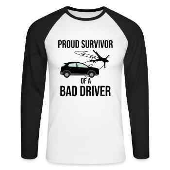 Accident de voiture convalescence cadeau accident de voiture - T-shirt baseball manches longues Homme - blanc/noir - Devant - Nik (191cm)