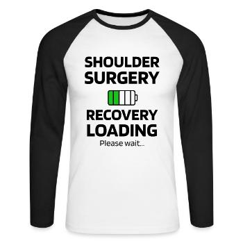 Schulter-OP Schulterarthroskopie Genesungsgeschenk - Unisex Baseballshirt langarm - Weiß/Schwarz - Vorne - Nik (191cm)