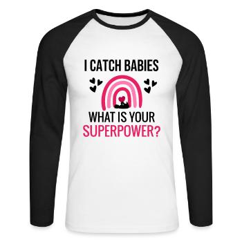 Midwife gift | Obstetrician Midwife - Unisex Long Sleeve Baseball T-Shirt - white/black - Front - Nik (191cm)