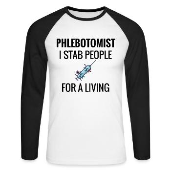 Blutabnahme | Medizinisches Labor Blut Abnehmen - Unisex Baseballshirt langarm - Weiß/Schwarz - Vorne - Nik (191cm)