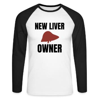 New Liver Owner | Transplantation de foie cadeau - T-shirt baseball manches longues Homme - blanc/noir - Devant - Nik (191cm)