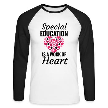 Institut spécial d’enseignement spécial pédagogue - T-shirt baseball manches longues Homme - blanc/noir - Devant - Nik (191cm)