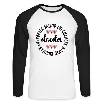 Doula obstétricienne sage-femme coach obstétricien - T-shirt baseball manches longues Homme - blanc/noir - Devant - Nik (191cm)