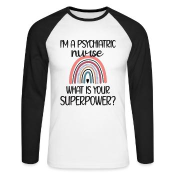 Infirmière psychiatrique Soins psychiatriques - T-shirt baseball manches longues Homme - blanc/noir - Devant - Nik (191cm)