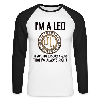 Leo Zodiac Sign Horoscope Zodiac Sign Leo - Unisex Long Sleeve Baseball T-Shirt - white/black - Front - Nik (191cm)