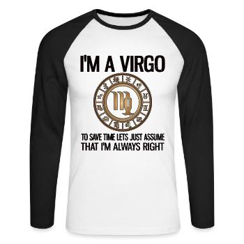 Vierge signe astrologique Horoscope Signes du zodiaque - T-shirt baseball manches longues Homme - blanc/noir - Devant - Nik (191cm)
