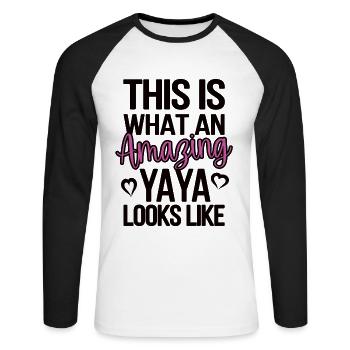 Best Yaya Grandma Mother's Day Gift Yaya Grandmother - Unisex Long Sleeve Baseball T-Shirt - white/black - Front - Nik (191cm)