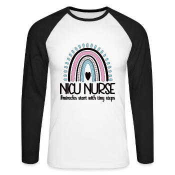 NICU Neonatologische Intensiv-Krankenschwester - Unisex Baseballshirt langarm - Weiß/Schwarz - Vorne - Nik (191cm)