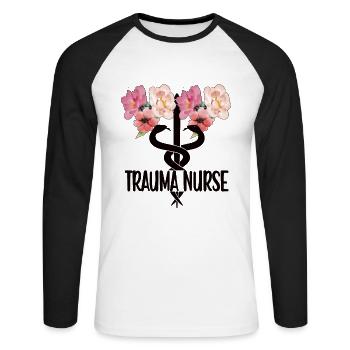 Trauma-Krankenschwester Traumatologie Pflegerin - Unisex Baseballshirt langarm - Weiß/Schwarz - Vorne - Nik (191cm)