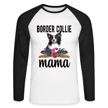 Border Collie Mama Border Collie propriétaire de chien - T-shirt baseball manches longues Homme - blanc/noir - Devant - Nik (191cm)