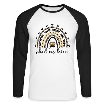 Chauffeur d’autobus scolaire Cadeau Chauffeur d’autobus scolaire - T-shirt baseball manches longues Homme - blanc/noir - Devant - Nik (191cm)
