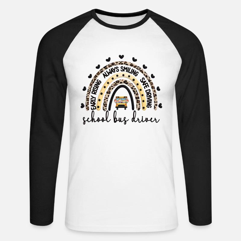 Schulbusfahrer Geschenk Schulbus Busfahrer - Unisex Baseballshirt langarm - Weiß/Schwarz