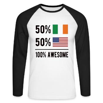 Moitié irlandais moitié américain Usa Irlande Drapeau irlandais - T-shirt baseball manches longues Homme - blanc/noir - Devant - Nik (191cm)